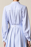 Blue A Line Striped Midi Wedding Guest Dress