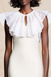 White Tulle Ruffled Long Wedding Guest Dress