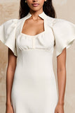 Ivory Satin Midi Wedding Guest Dress
