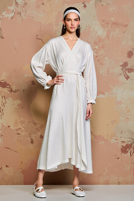 White A Line Long Sleeves Wedding Guest Dress