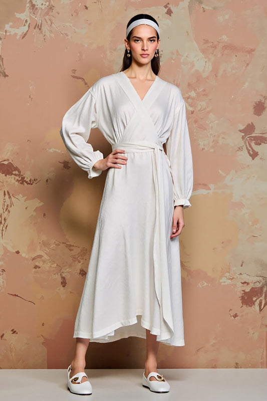 White A Line Long Sleeves Wedding Guest Dress