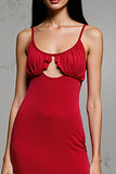 Red Satin Sheath Scoop Long Wedding Guest Dress