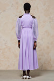 Cold Shoulder Purple A Line Long Wedding Guest Dress with Sleeves