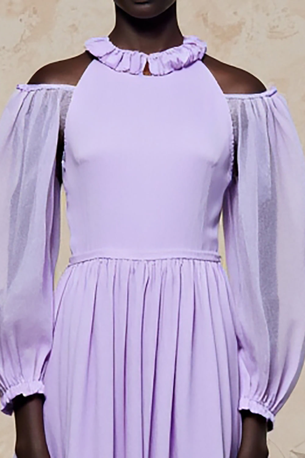 Cold Shoulder Purple A Line Long Wedding Guest Dress with Sleeves