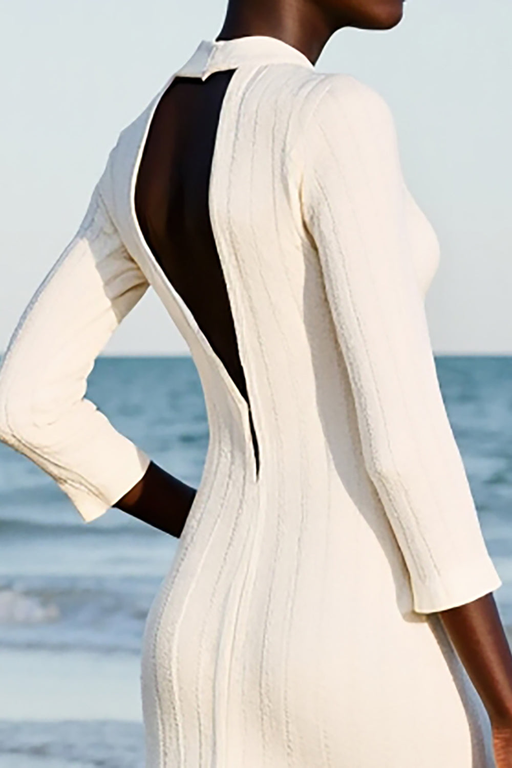 Sheath Ivory Keyhole Midi Wedding Guest Dress with Sleeves