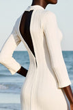 Sheath Ivory Keyhole Midi Wedding Guest Dress with Sleeves