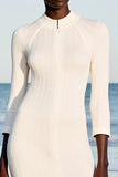Sheath Ivory Keyhole Midi Wedding Guest Dress with Sleeves