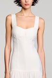 Simple White A Line Square Neck Midi Graduation Dress