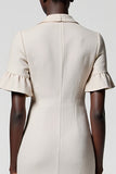 Grey Satin Shawl Lapel Sheath Midi Work Dress with Pockets
