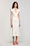Ivory Shawl Lapel 2 Piece Midi Business Suits with Cap Sleeves