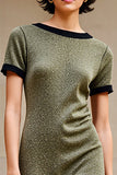 Olive Boat Neck Long Wedding Guest Dress with Short Sleeves