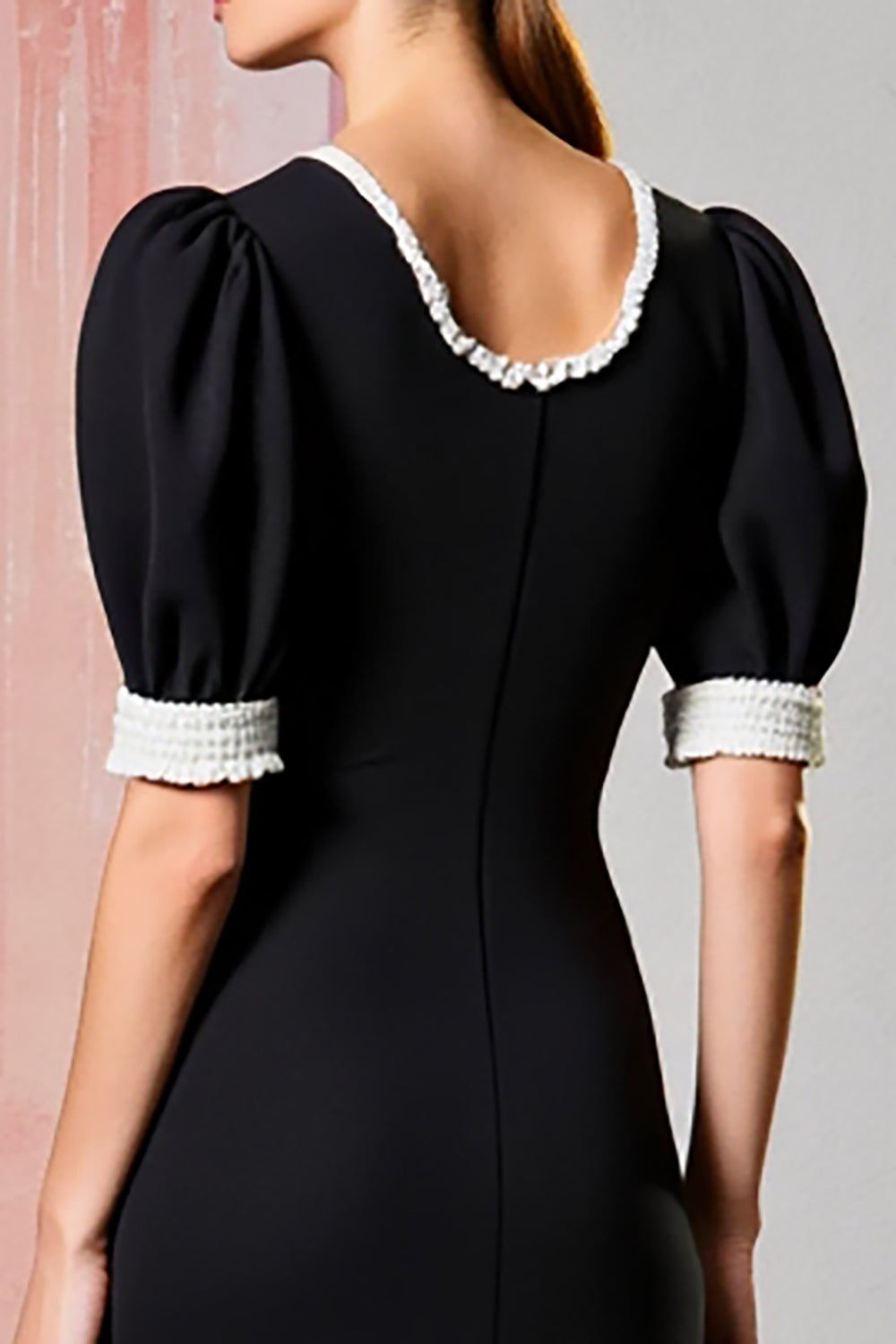 Black Round Neck Sheath Long Formal Dress with Short Sleeves