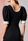 Black Round Neck Sheath Long Formal Dress with Short Sleeves