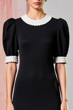 Black Round Neck Sheath Long Formal Dress with Short Sleeves