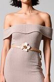 Simple Fog Off the Shoulder Midi Wedding Guest Dress