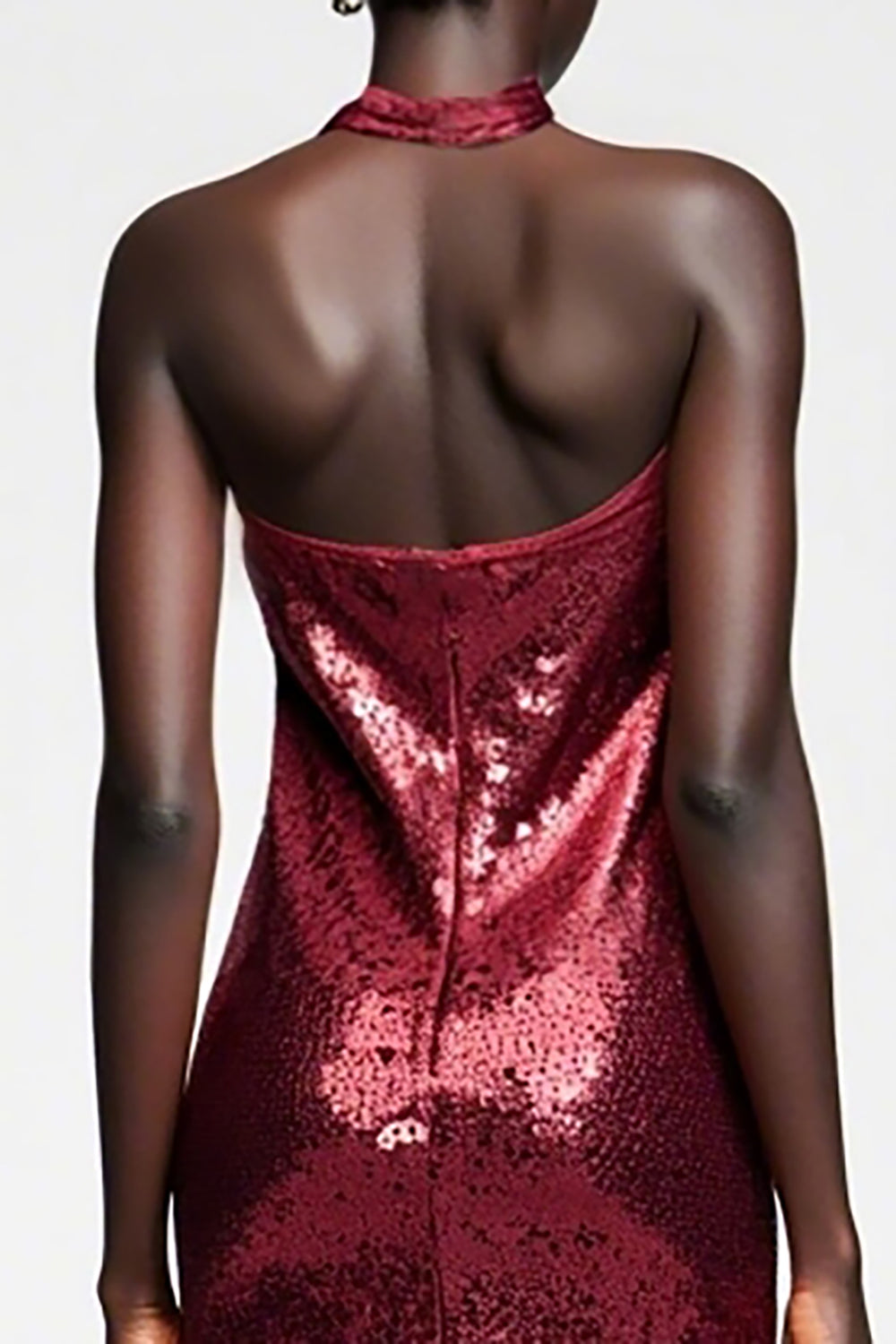 Sparkly Dark Red Sequins Halter Wedding Guest Dress