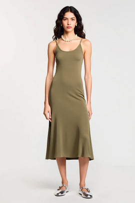 Olive Jersey Spaghetti Straps A Line Wedding Guest Dress