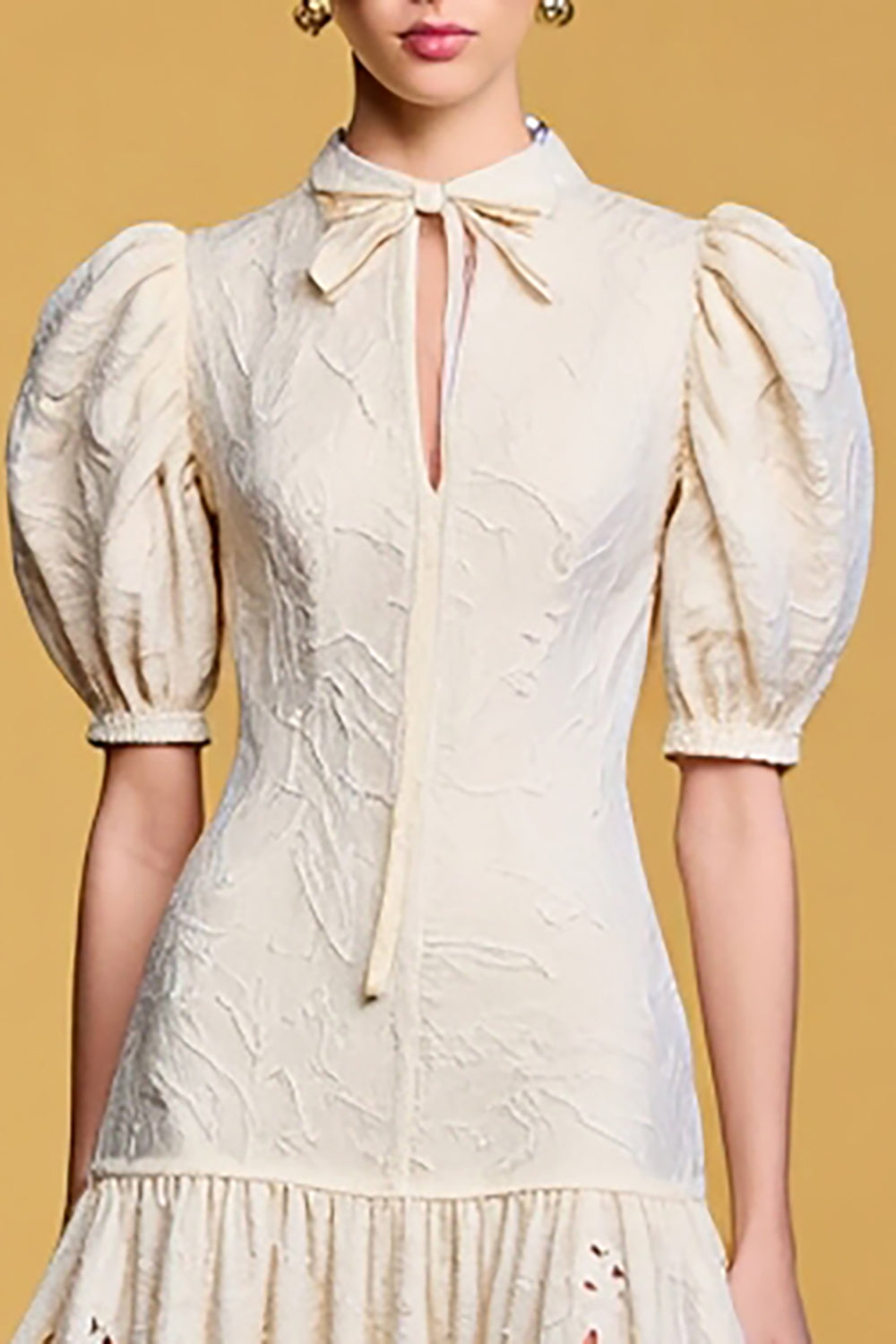 Lace Ivory A Line Wedding Guest Dress with Sleeves