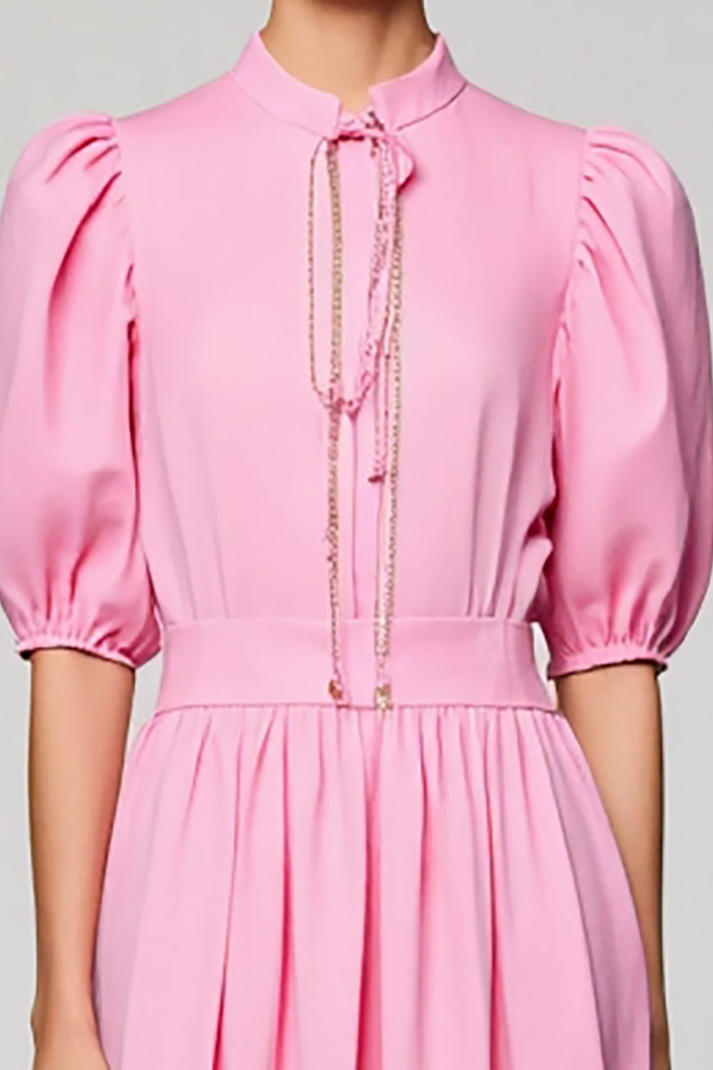 Pink Cotton Ruched A Line Wedding Guest Dress with Sleeves