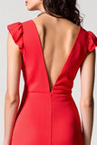 V Neck Red Chiffon A Line Wedding Guest Dress