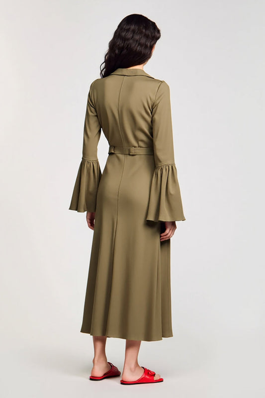 Olive Chiffon A Line V Neck Long Wedding Guest Dress