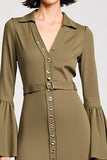 Olive Chiffon A Line V Neck Long Wedding Guest Dress