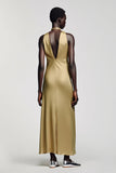 Gold Halter Satin A Line Long Wedding Guest Dress