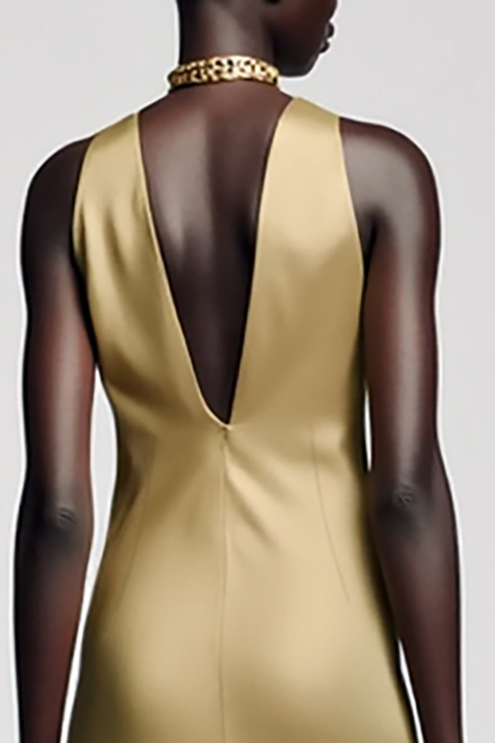 Gold Halter Satin A Line Long Wedding Guest Dress