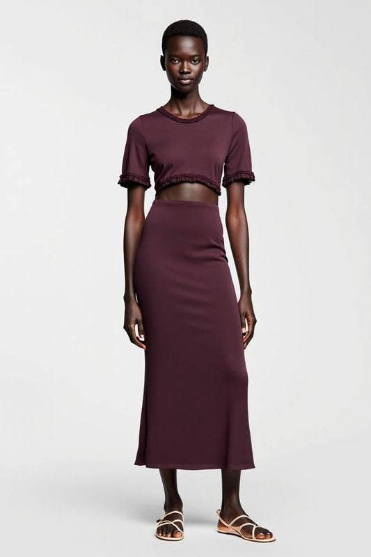 Dark Red Sheath Satin Wedding Guest Dress with Sleeves