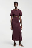 Dark Red Sheath Satin Wedding Guest Dress with Sleeves