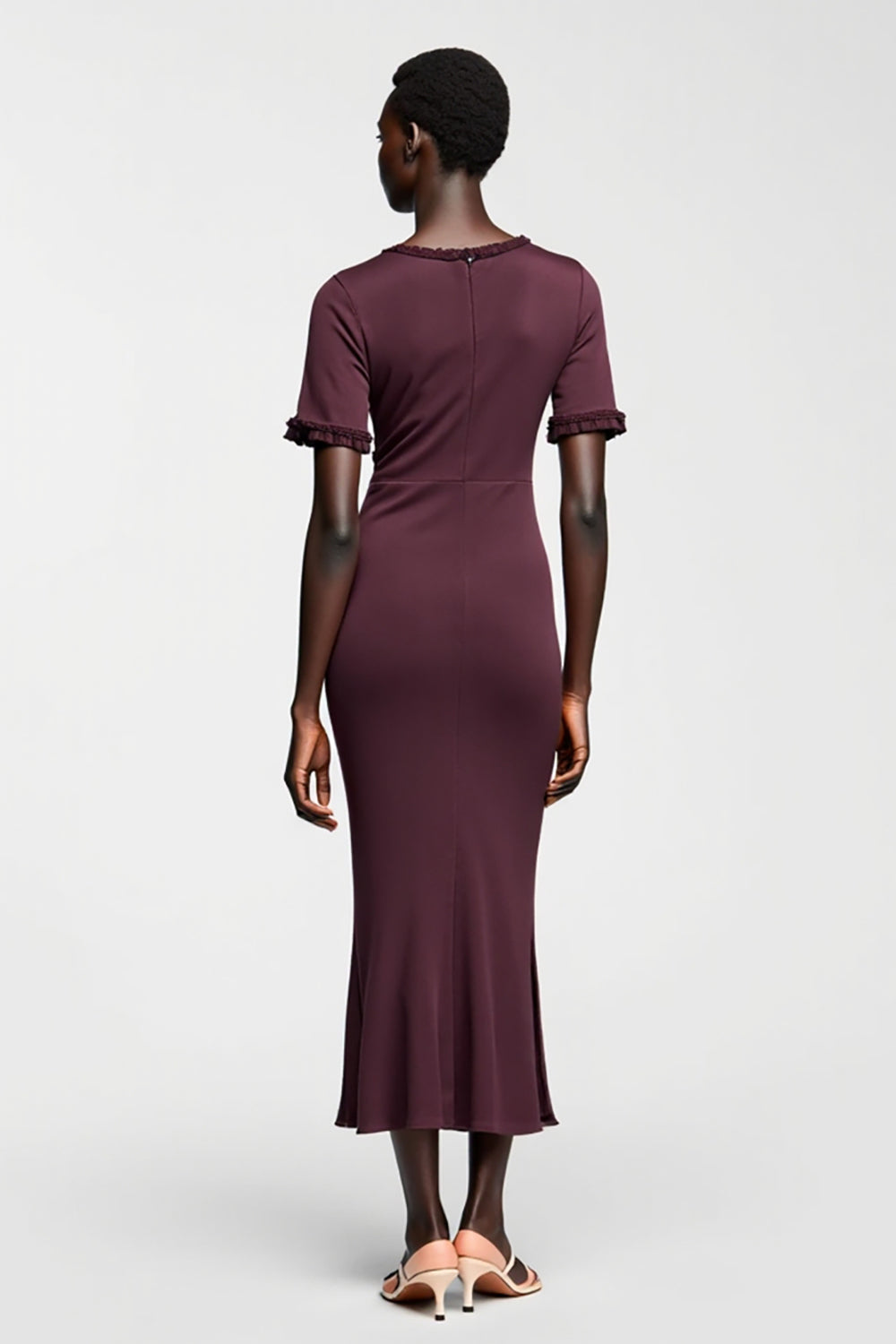 Dark Red Sheath Satin Wedding Guest Dress with Sleeves