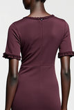 Dark Red Sheath Satin Wedding Guest Dress with Sleeves