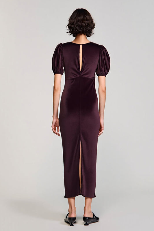 Velvet Burgundy Sheath Long Wedding Guest Dress
