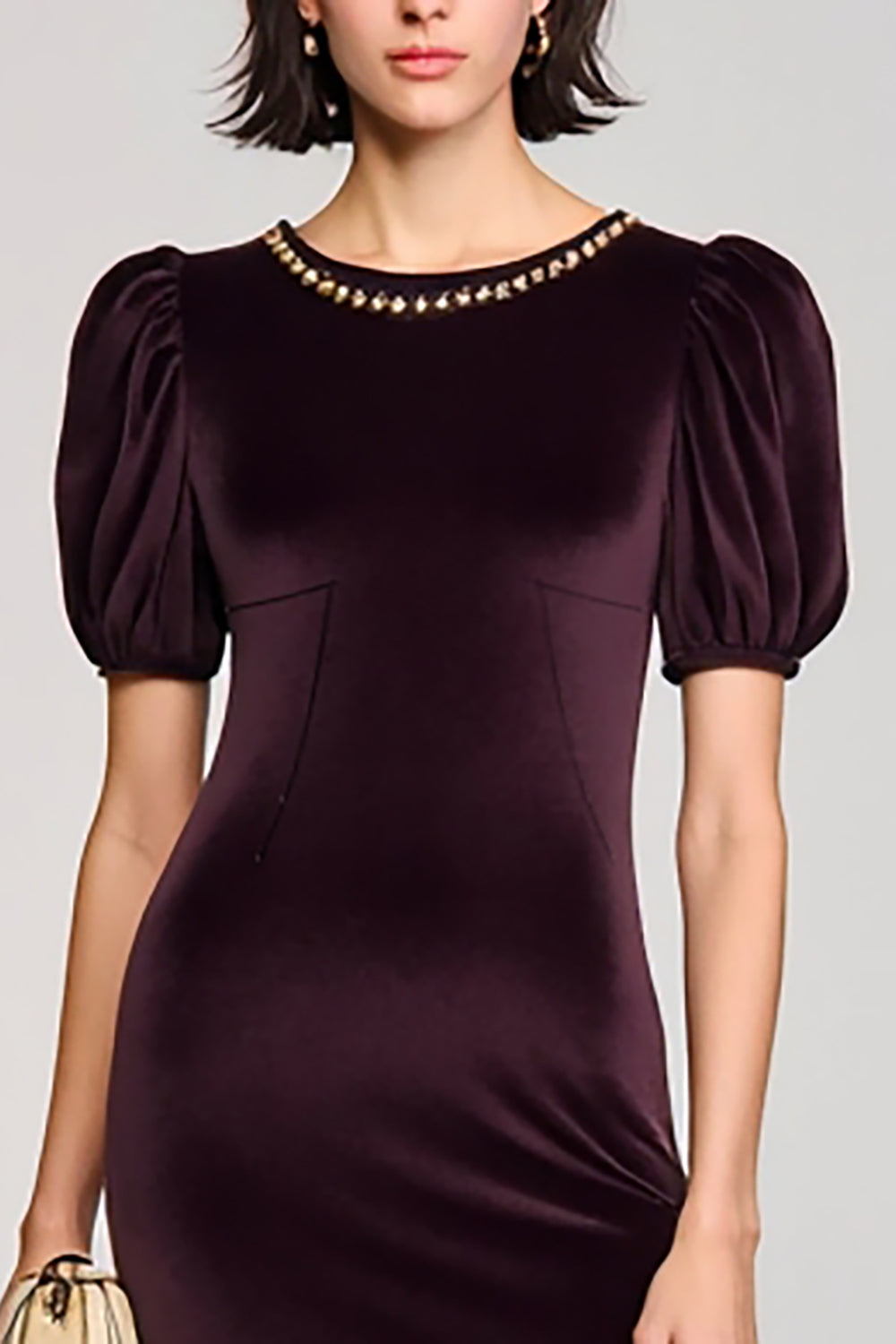 Velvet Burgundy Sheath Long Wedding Guest Dress