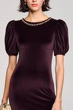 Velvet Burgundy Sheath Long Wedding Guest Dress