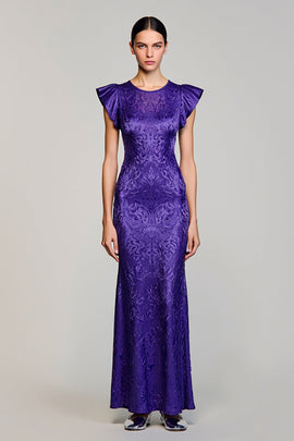Purple Jacquard Sheath Long Wedding Guest Dress