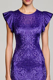 Purple Jacquard Sheath Long Wedding Guest Dress