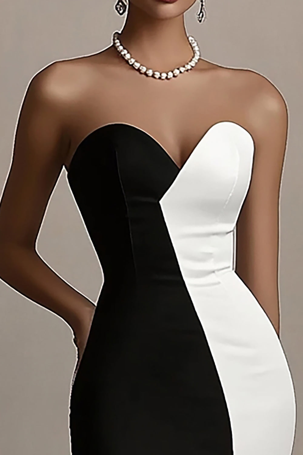 Zapakasa Women Black and White Satin Black Tie Dress with Slit Mermaid Strapless Long Formal Dress Zapakasa Women Black and White Satin Black Tie Dress with Slit Mermaid Strapless Long Formal Dress