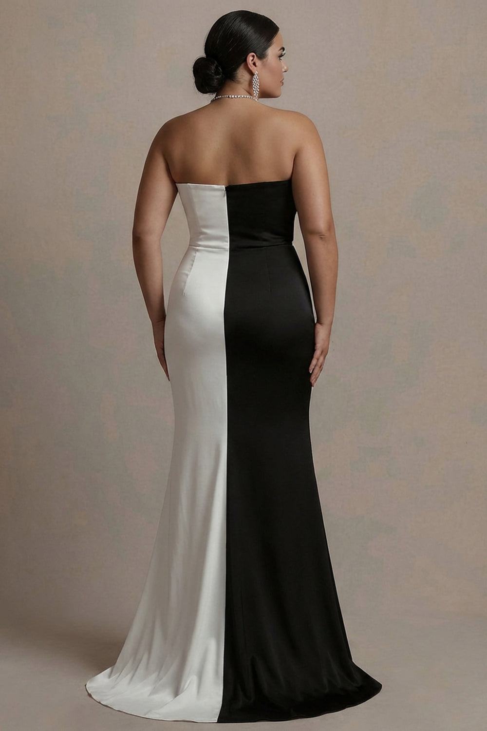 chinese dress ladies Zapakasa Women Plus Size Black and White Satin Black Tie Dress with Slit  Mermaid Strapless Long Formal Dress