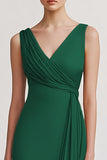 Black V Neck Long Sheath Evening Dress with Ruffles