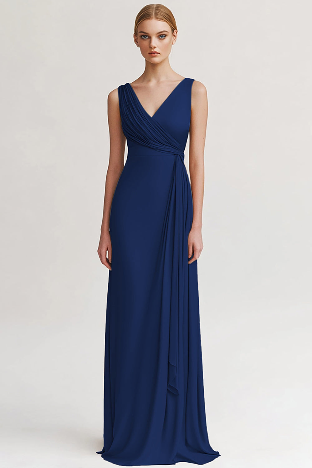 Black V Neck Long Sheath Evening Dress with Ruffles