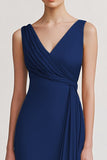 Black V Neck Long Sheath Evening Dress with Ruffles