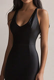 Black Satin Mermaid Scoop Neck Long Evening Dress with Slit