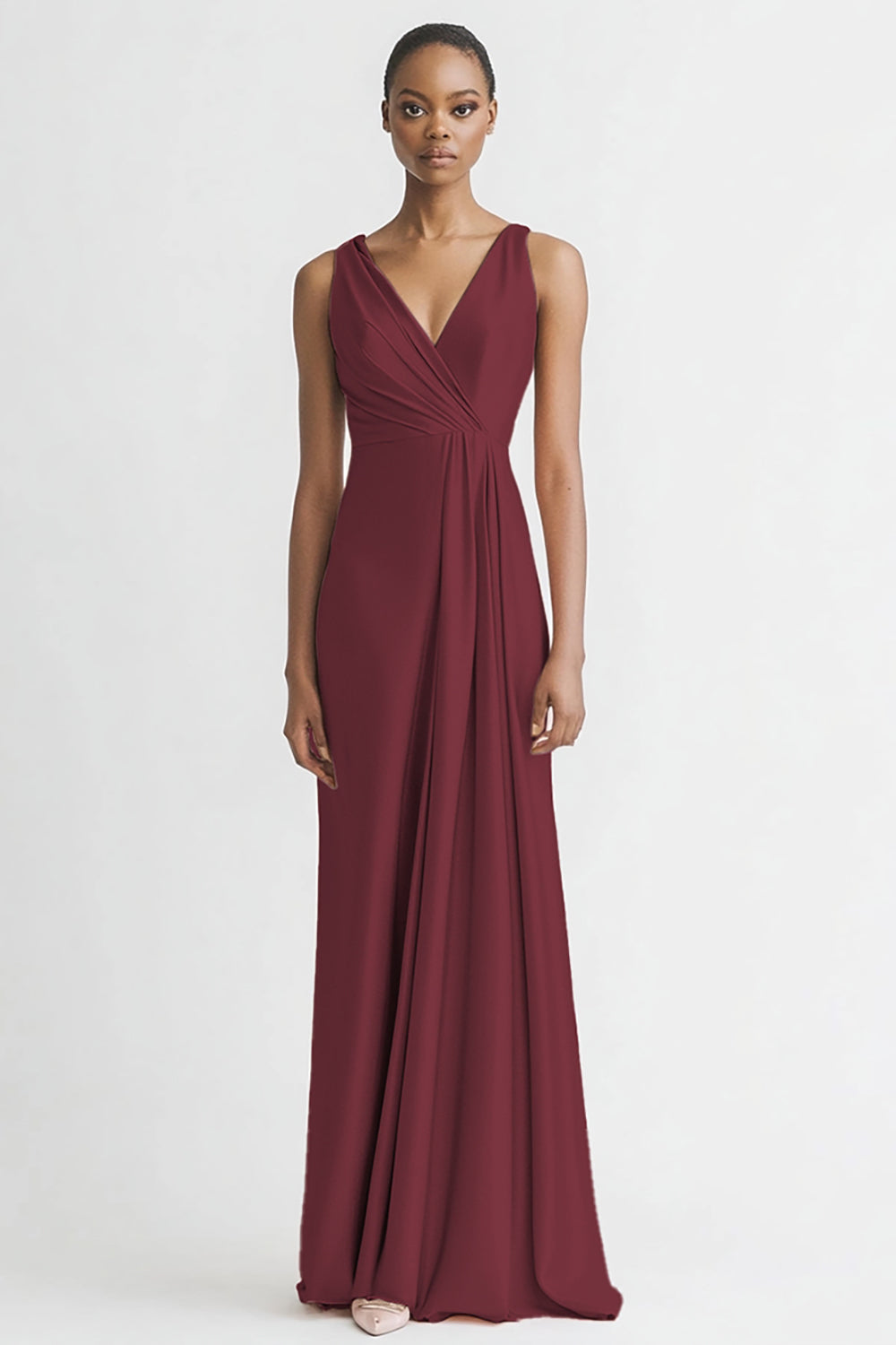 Black Satin A Line V Neck Long Evening Dress