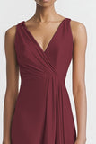 Black Satin A Line V Neck Long Evening Dress