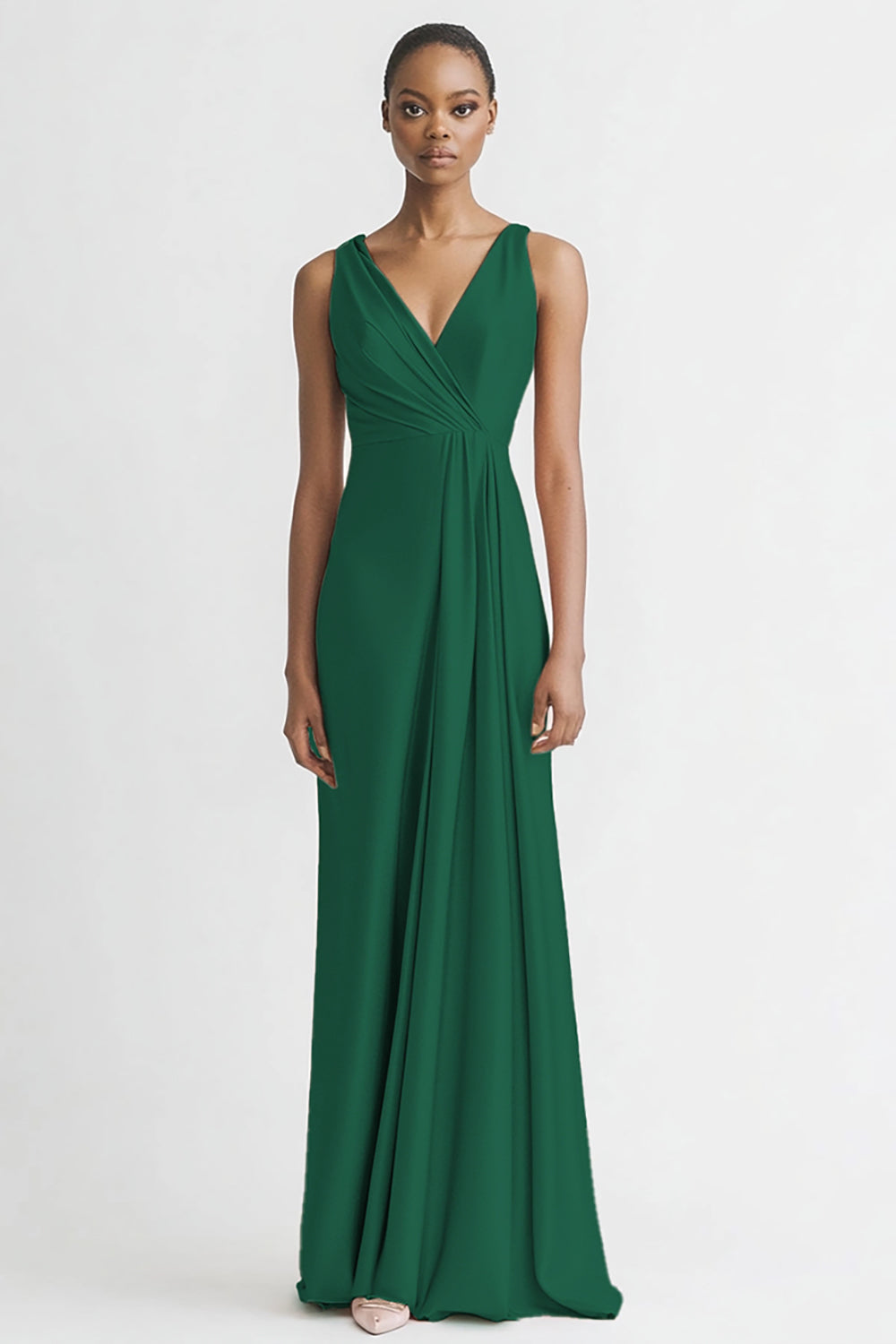 Black Satin A Line V Neck Long Evening Dress