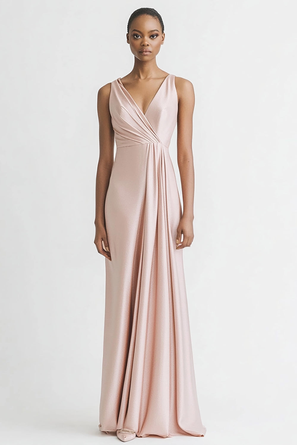 Black Satin A Line V Neck Long Evening Dress