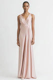 Black Satin A Line V Neck Long Evening Dress
