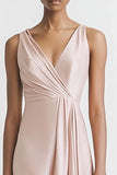 Black Satin A Line V Neck Long Evening Dress