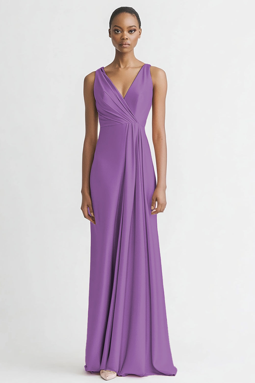 Black Satin A Line V Neck Long Evening Dress